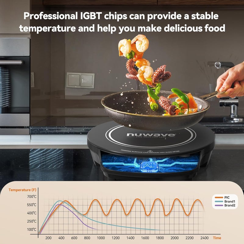 Nuwave Flex Precision Induction Cooktop, 10.25” Shatter-Proof Ceramic Glass, 6.5” Heating Coil, 45 Temps from 100°F to 500°F, 3 Wattage Settings 600, 900 & 1300 Watts, Black - Image 2